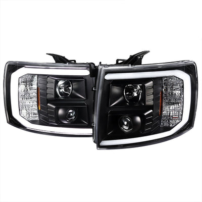 Spec-D 07-14 Chevy Silverado LED Bar Proj Headlights Black