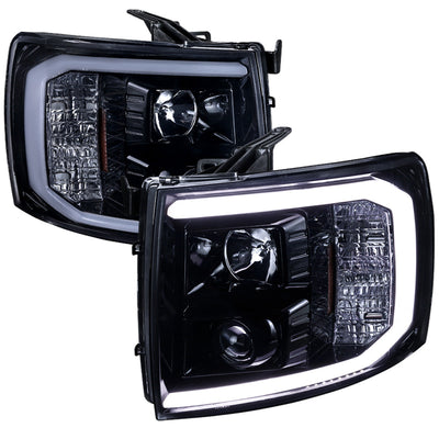Spec-D 07-14 Silverado LED Bar Proj Headlights Black Smoked
