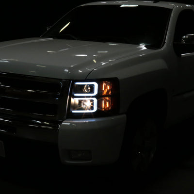 Spec-D 07-13 Chevy Silverado Projector Headlights LED Bar Smoked