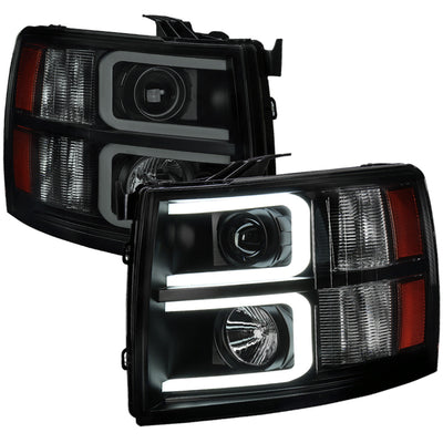 Spec-D 07-13 Chevy Silverado Projector Headlights LED Bar Smoked