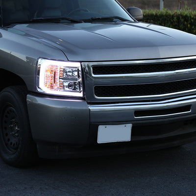 Spec-D 07-13 Silverado Headlights LED C-Bar Projector Chrome/Clear