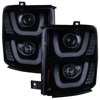 Spec-D 14-15 Silverado Projector Headlights U-Bar LED Black Smoke