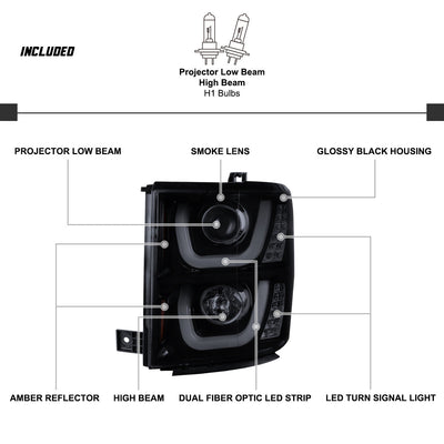 Spec-D 14-15 Silverado Projector Headlights U-Bar LED Black Smoke