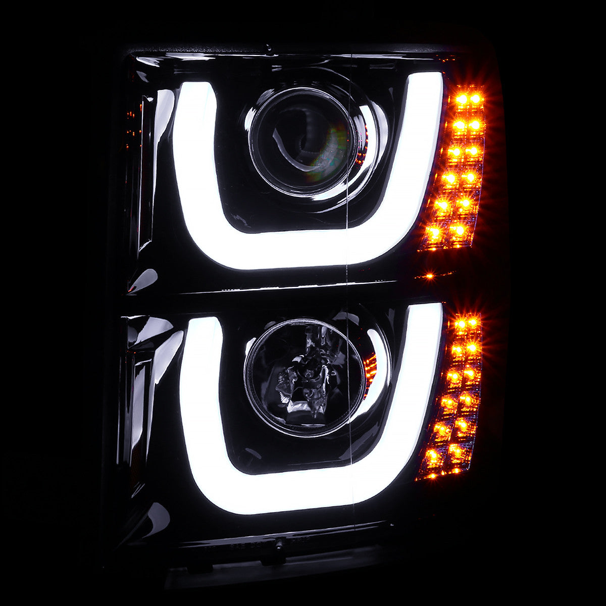 Spec-D 14-15 Silverado Projector Headlights U-Bar LED Black Smoke