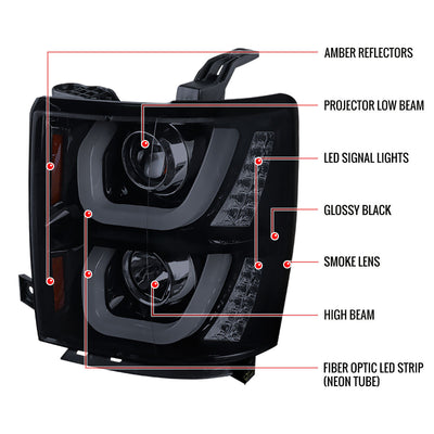 Spec-D 14-15 Silverado Projector Headlights U-Bar LED Black Smoke