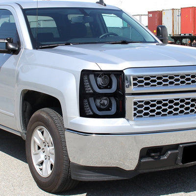 Spec-D 14-15 Silverado Projector Headlights U-Bar LED Black Smoke