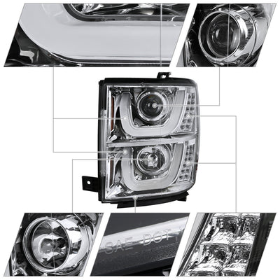 Spec-D 14-16 Silverado U-Bar LED Projector Headlights Chrome