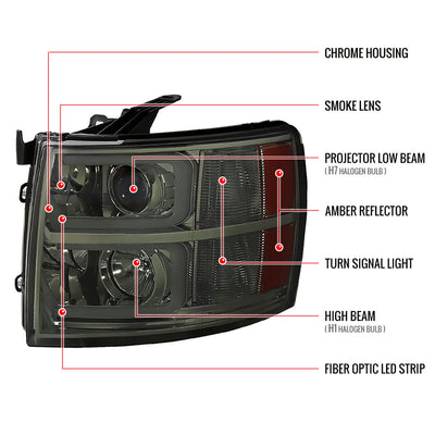 Spec-D 07-13 Silverado Pro Headlights LED Bar Chrome Smoked