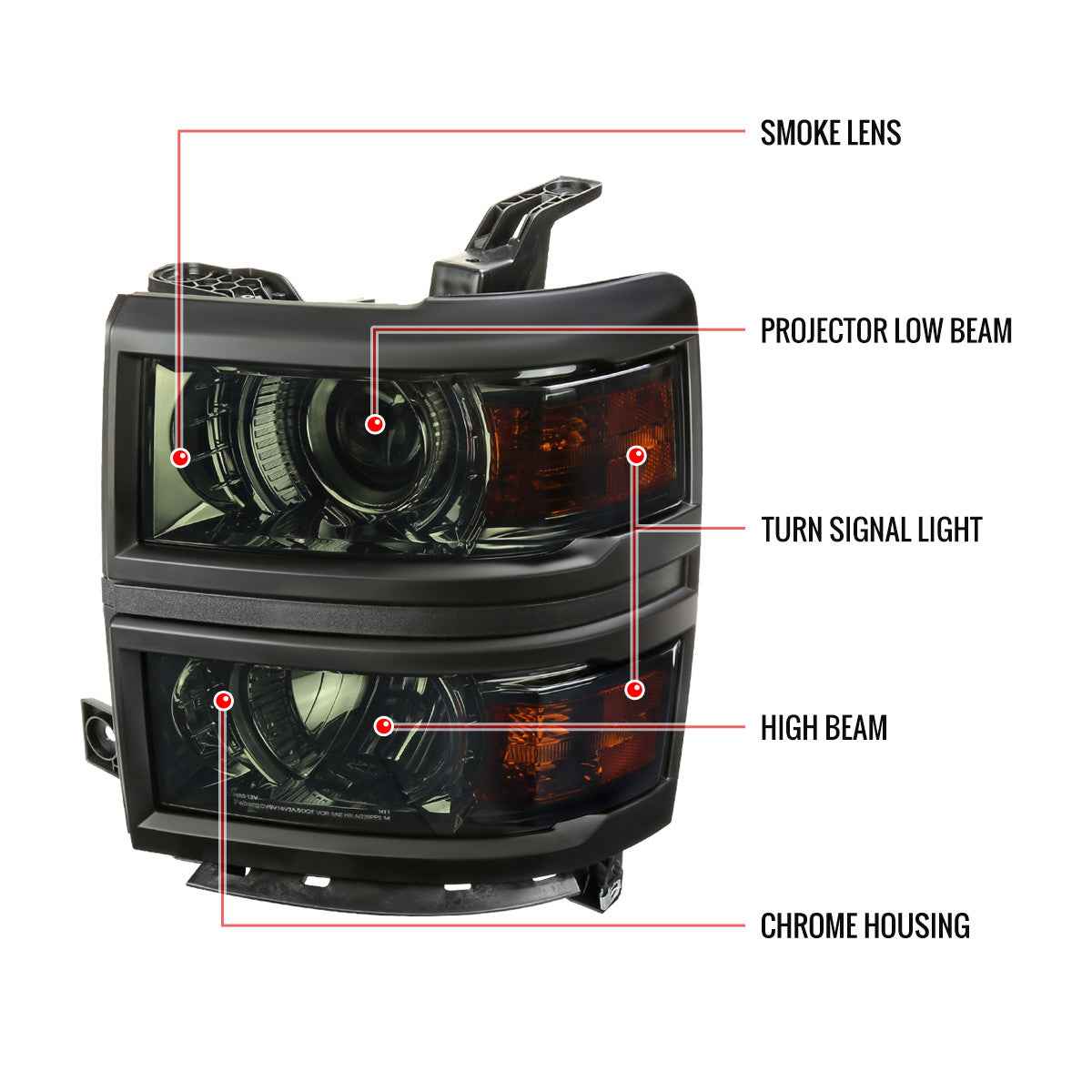 Spec-D 14-15 Chevy Silverado Projector Headlights Black/Smoked