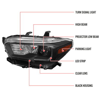 Spec-D 16-23 Toyota Tacoma Headlights LED Bar Projector Matte Black