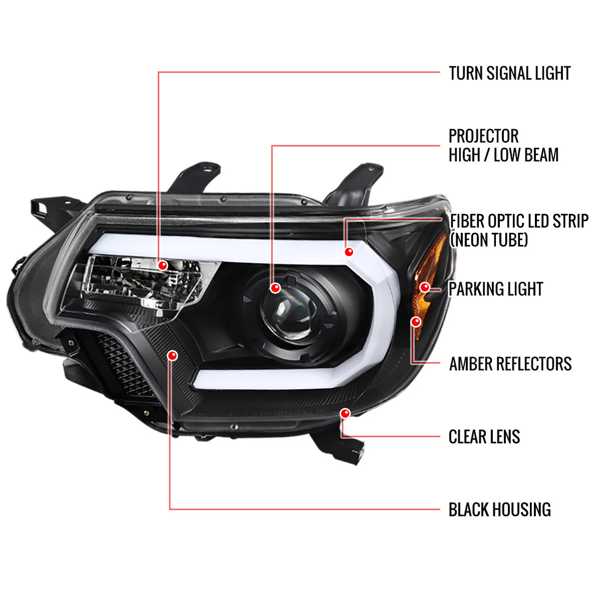 Spec-D 12-15 Toyota Tacoma Pro Headlights LED Bar Black