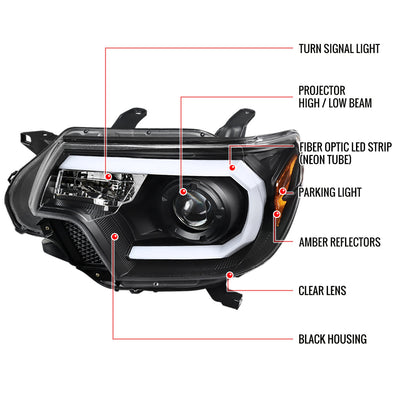 Spec-D 12-15 Toyota Tacoma Pro Headlights LED Bar Black