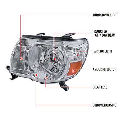 Spec-D 05-11 Toyota Tacoma Retro Projector Headlights Chrome