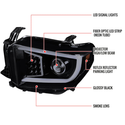 Spec-D 14-21 Tundra Projector Headlights LED C-Bar Black/Smoke