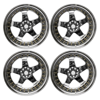 (4) 18X9.0 +30 5X100 / 5X114.3 Step Lip 5 Spoke Wheels Rims - Chrome