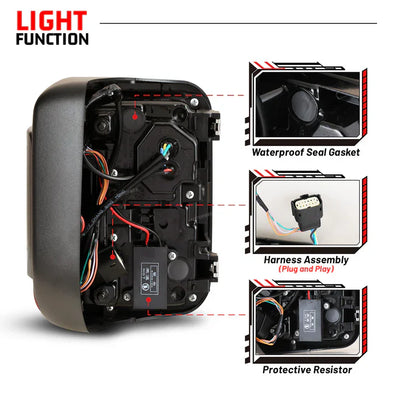 Winjet 2019-2025 Jeep Gladiator JT LED Sequential Tail light - Black/Smoke
