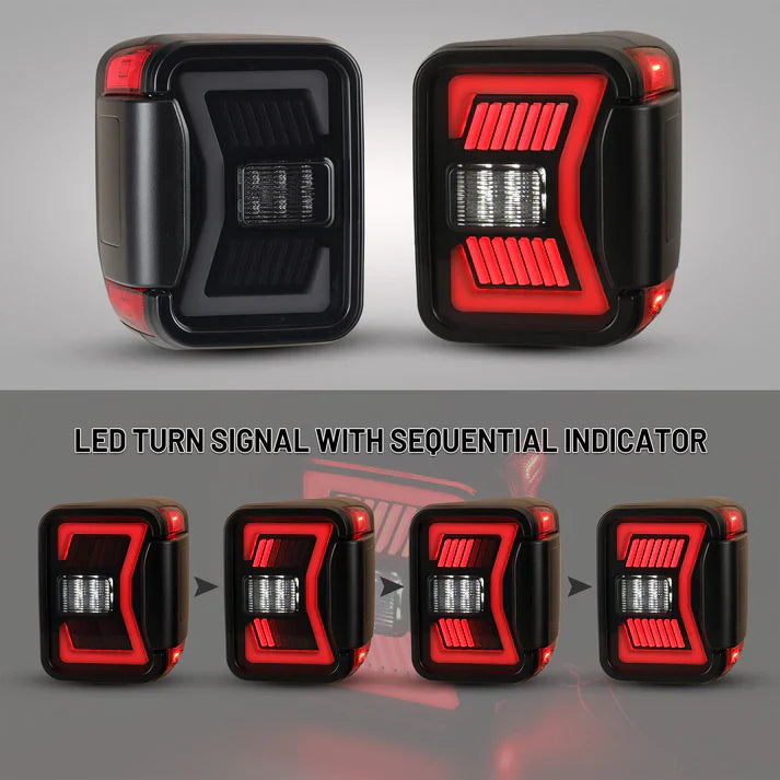 Winjet 2019-2025 Jeep Gladiator JT LED Sequential Tail light - Black/Smoke