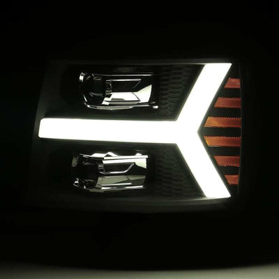 AlphaRex 07-13 Chevy 1500 LUXX LED Proj Headlights Plank Style Jet Blk w/ Activ Light/Seq Signal/DRL 880223 *Discontinued