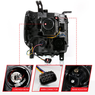 ANZO 2014-2015 Gmc Sierra 1500 Projector Headlight Plank Style Black w/ Switchback (Halogen Type) 111487