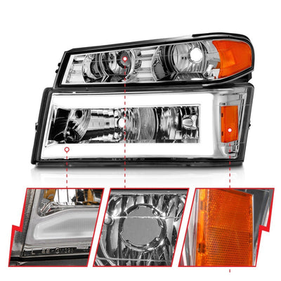 ANZO 04-12 GM Colorado/Canyon/I-Series Crystal Headlights - w/ Light Bar Chrome Housing 4pcs 111559