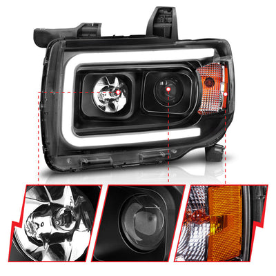 Anzo GMC Canyon 15-18 Projector Plank Style Headlight Black W/ Amber