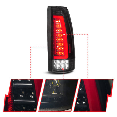ANZO 88-99 Chevy/GMC C/K1500/2500/3500 Full LED Light Tube Taillights Black Housing Smoke Lens 311486