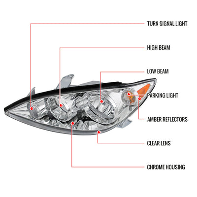 Spec-D 05-06 Toyota Camry Headlights Crystal Chrome/Clear Amber