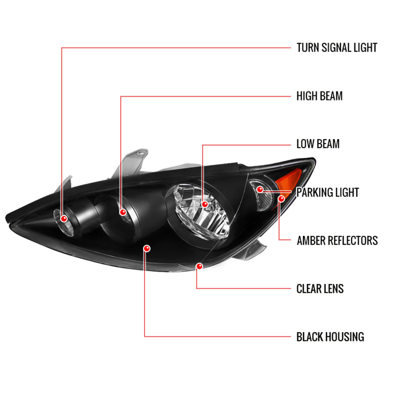 Spec-D 05-06 Toyota Camry Headlights OEM Style Matte Black/Clear