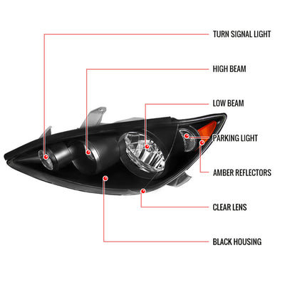 Spec-D 05-06 Toyota Camry Headlights OEM Style Matte Black/Clear