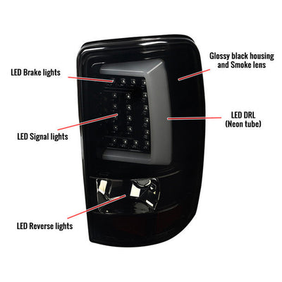 Spec-D 00-06 GMC Denali Tahoe LED Bar Tail Lights Glossy Black Housing