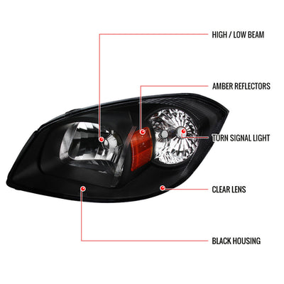 Spec-D 05-10 Chevy Cobalt G5 Pursuit Euro Headlights Black