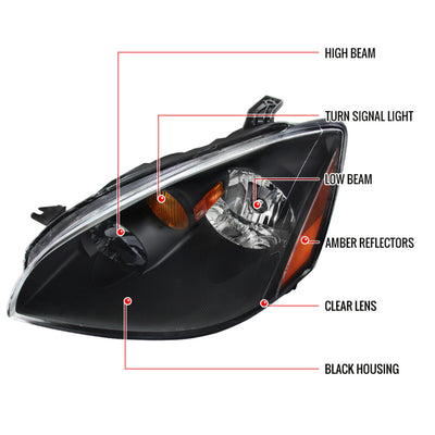 Spec-D 02-04 Nissan Altima Headlights Crystal Matte Black/Clear Amber