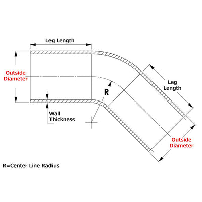 HPS Performance Products HPS 3-1/4" OD 45 Degree Bend 6061 Aluminum Elbow Pipe Tubing w/ 3-1/2" CLR