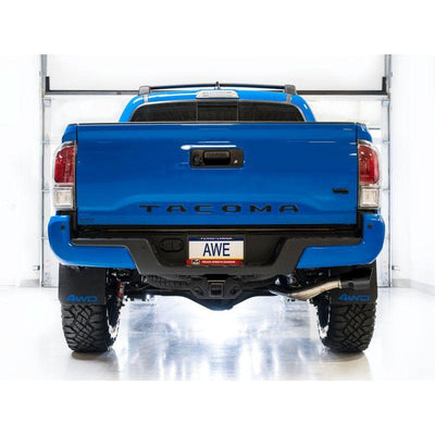 AWE 2016-2023 Toyota Tacoma 0FG Catback Exhaust w/ BashGuard - Dual Diamond Black Tips