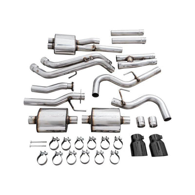 AWE 2016-2023 Toyota Tacoma 0FG Catback Exhaust w/ BashGuard - Dual Diamond Black Tips