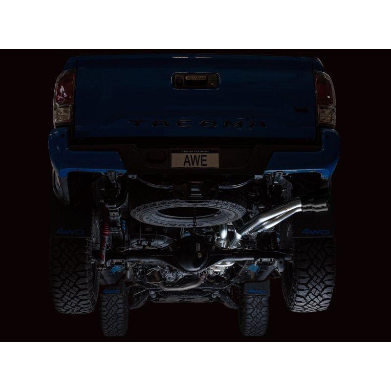 AWE 2016-2023 Toyota Tacoma 0FG Catback Exhaust w/ BashGuard - Dual Diamond Black Tips