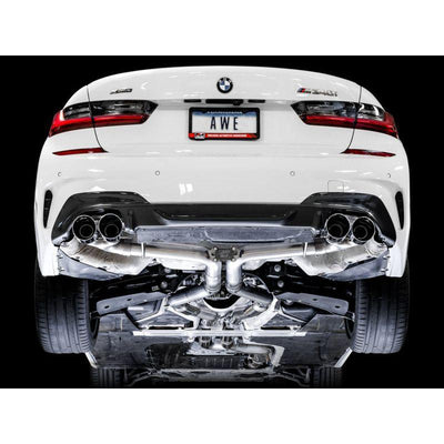 AWE Tuning 2019+ BMW M340i (G20) Track Edition Exhaust - Quad Chrome Silver Tips