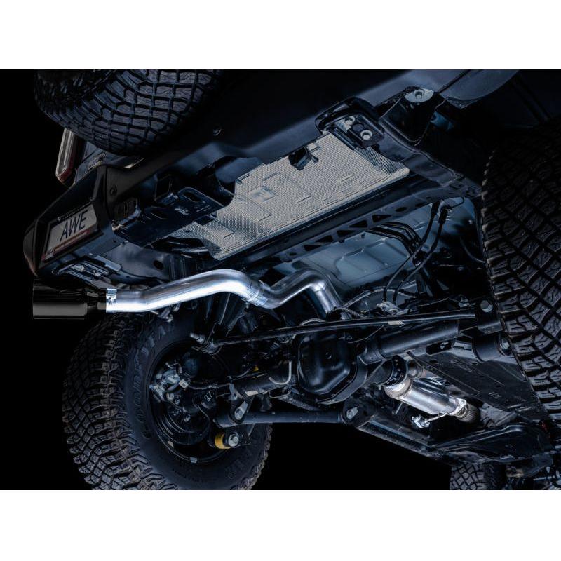 AWE Tuning 2021+ Ford Bronco 0FG Single Rear Exit Exhaust w/Diamond Black Tip & Bash Guard