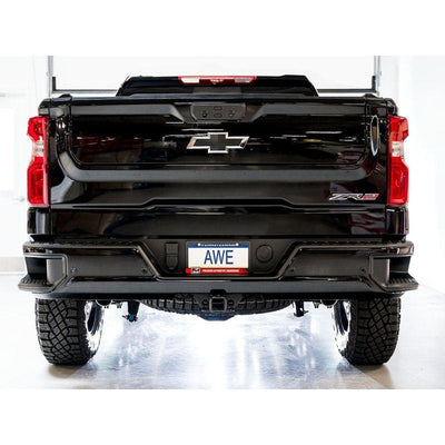 AWE Tuning 22-23 GMC Sierra 1500 AT4X 6.2L 0FG Catback Split Dual (Flat Bumper) - Bashguard(No Tips)