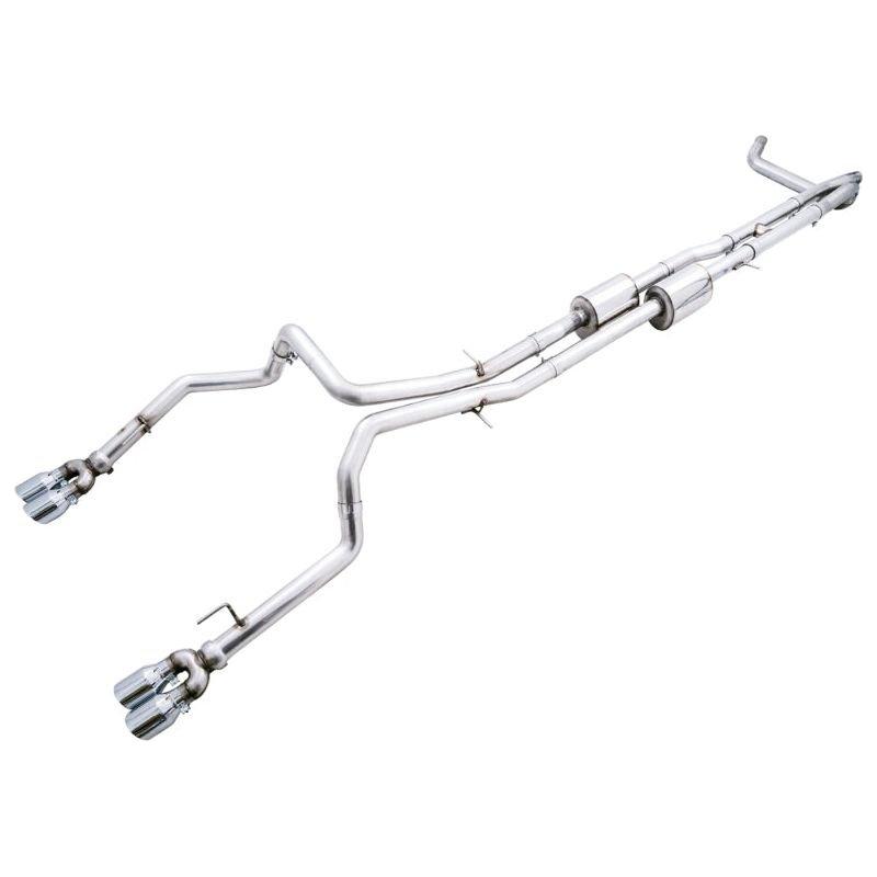 AWE Tuning 4th Gen GM 1500 6.2L 0FG Catback Split Rear Exit (w/ Bumper Cutouts) - Quad Chrome Tips