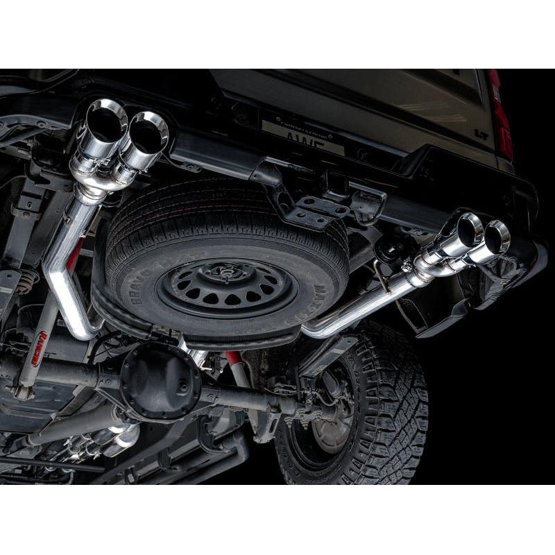 AWE Tuning 4th Gen GM 1500 6.2L 0FG Catback Split Rear Exit (w/ Bumper Cutouts) - Quad Chrome Tips
