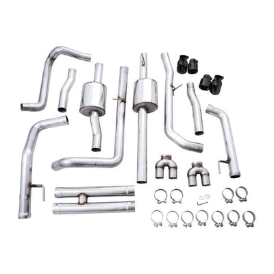 AWE Tuning 4th Gen GM 1500 6.2L 0FG Catback Split Rear Exit (w/ Bumper Cutouts) - Quad Diamond Tips