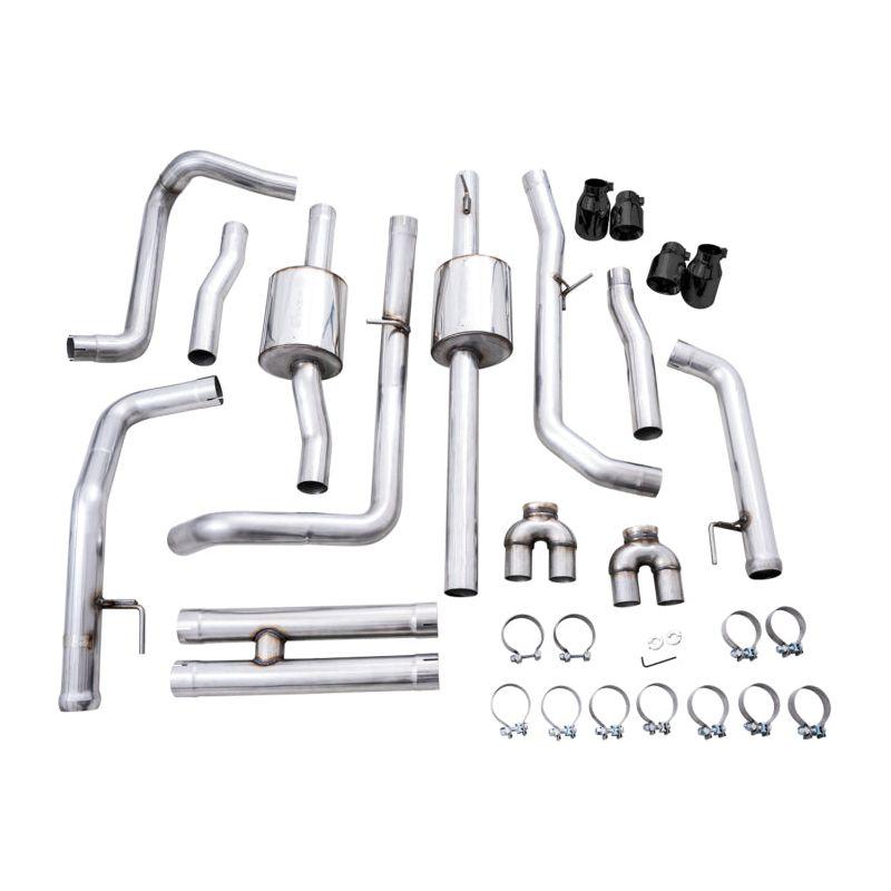 AWE Tuning 4th Gen GM 1500 6.2L 0FG Catback Split Rear Exit (w/ Bumper Cutouts) - Quad Diamond Tips