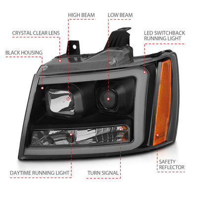 ANZO 07-14 Chevy Tahoe Projector Headlights w/ Plank Style Design Black w/ Amber 111402