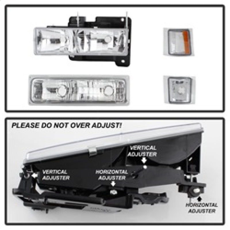 xTune Chevy Suburban 94-98 Headlights w/ Corner & Parking Lights 8pcs Chrome HD-JH-CCK88-AM-C-SET