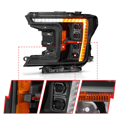 ANZO 18-20 Ford F-150 (w/Factory Halogen) Z-Series Full LED Proj Headlights Init/SeqSig - Pair 111589X