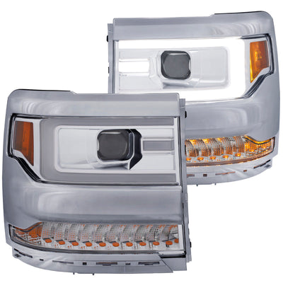 Anzo Chevy Silverado 1500 16+ Projector Plank Style Headlight Chrome Amber