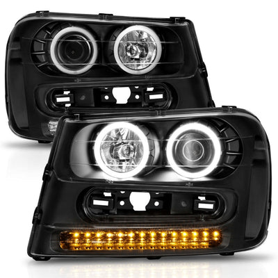 Anzo 2002-2009 Chevrolet Trailblazer Projector Headlights w/ Halo Black