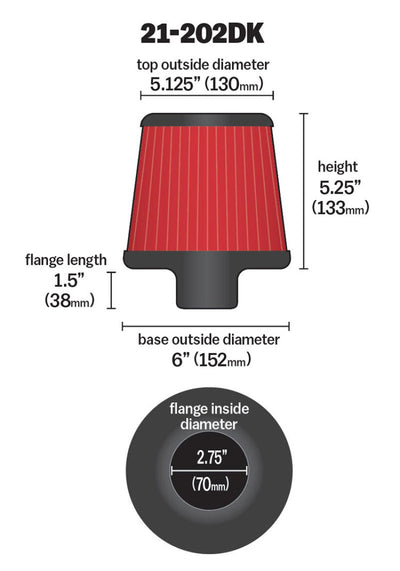 AEM Induction AEM 2.75 inch Short Neck 5 inch Element Filter Replacement 21-202DK