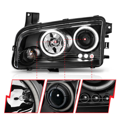 Anzo 2006-2010 Dodge Charger Projector Headlights w/ Halo Chrome (CCFL)
